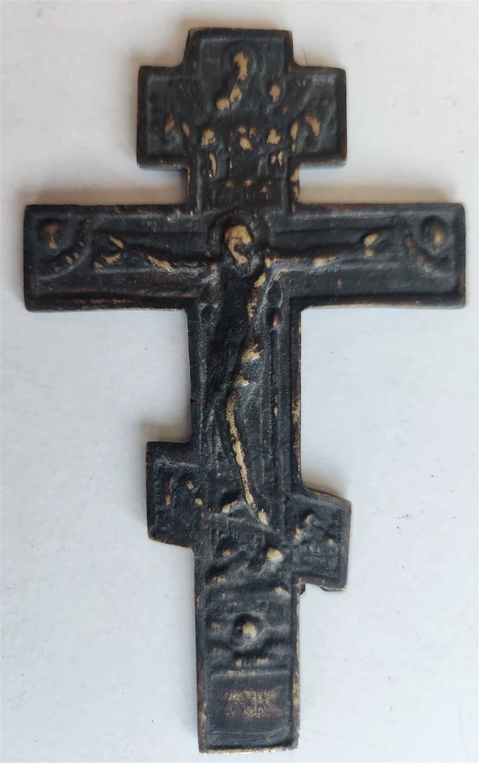 RUSSIAN BRONZE CRUSIFIX ICON 18th CENTURY antique CROSS (1 of 4)
