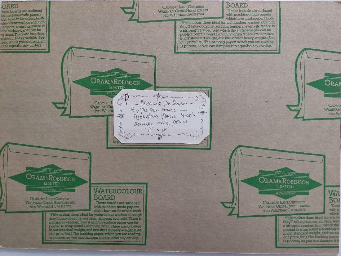 English School; Traditional English Painting Children Feeding Swans Richmond Park London, 20th - 13