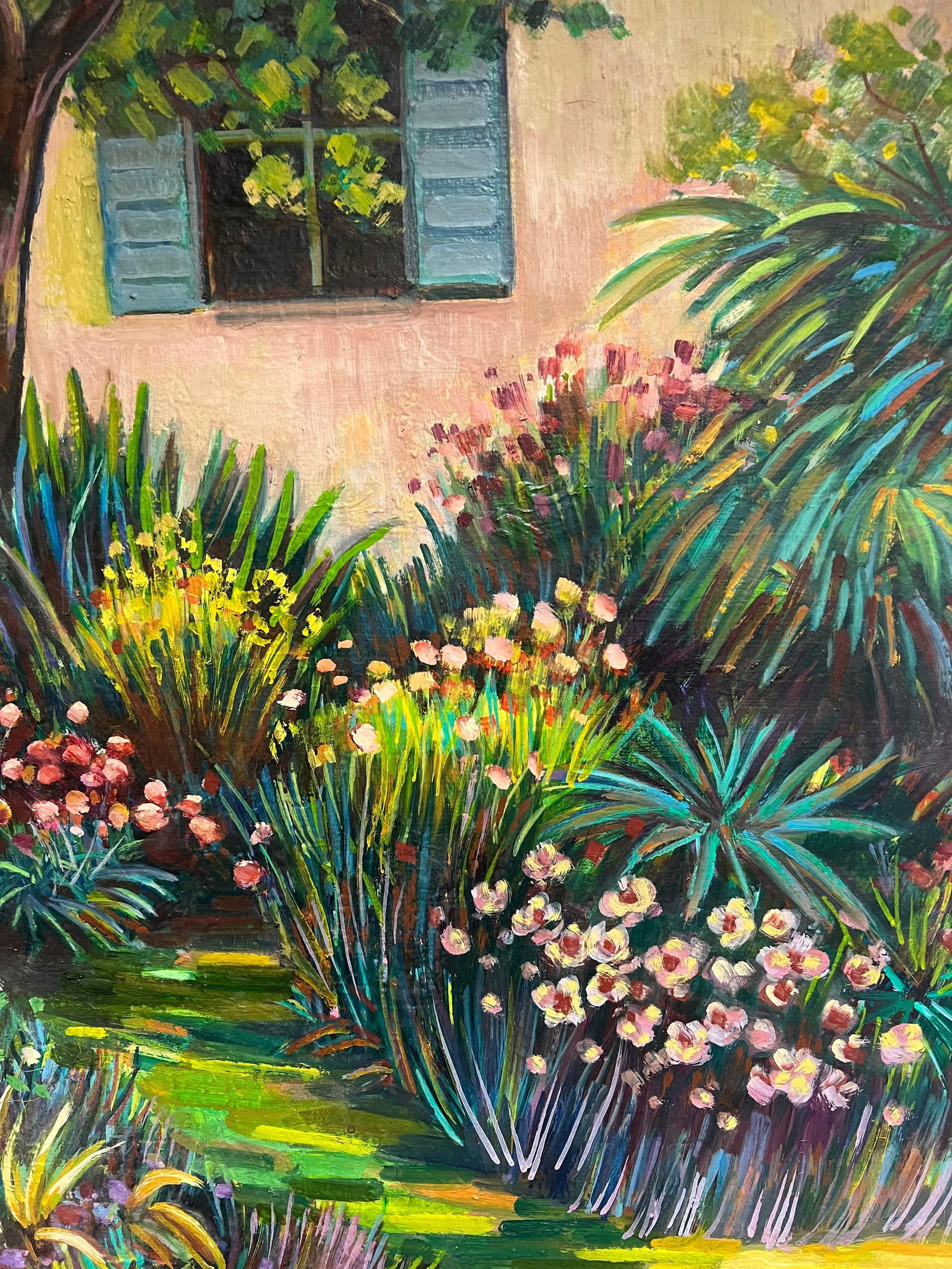 Max Toutain; The Provence House Flower Garden Large 20th Century French Oil Painting - 6