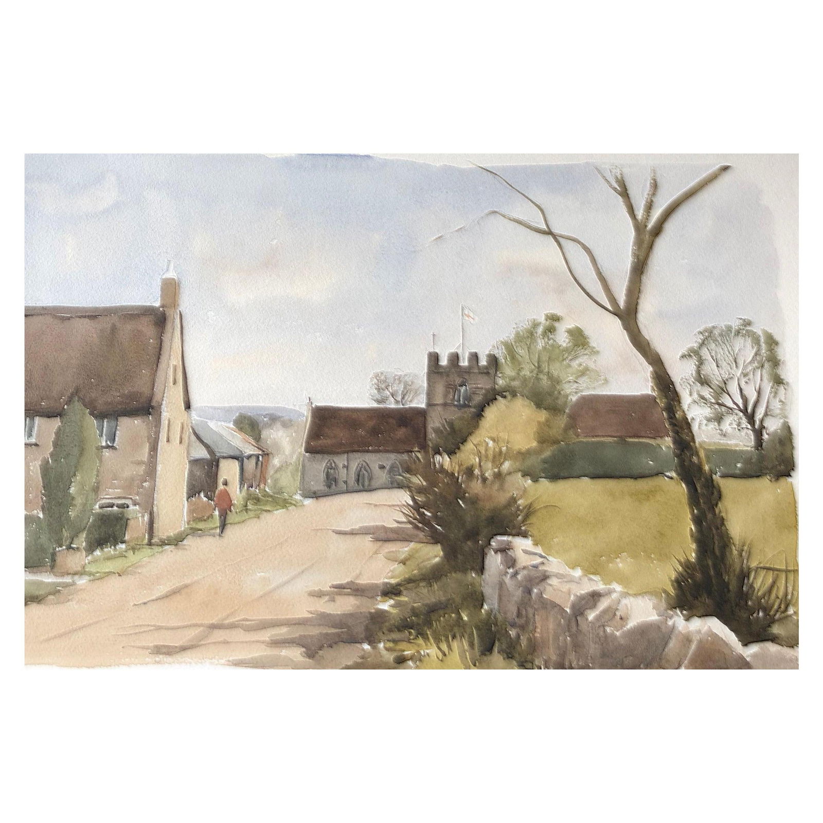 Dinton Church, Original British Watercolour Painting, circa 1982 (1 of 11)