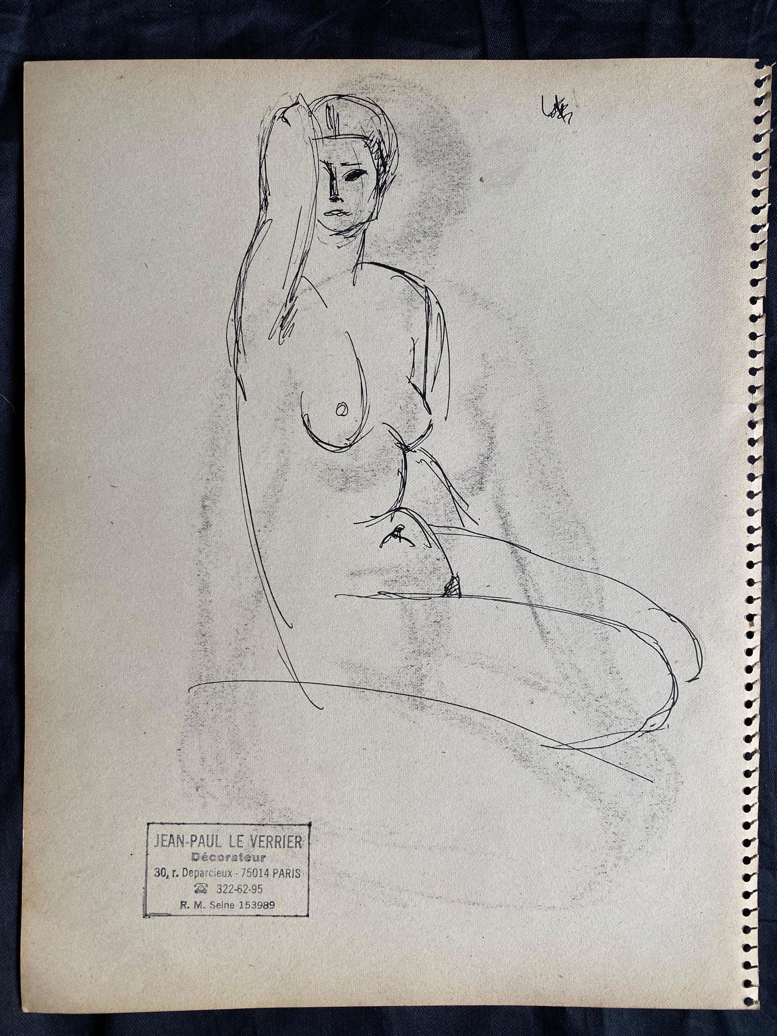 Mid 20th Century French Original Line Drawing Sketch Figure Lady - Stamped, Mid-20th Century - 4