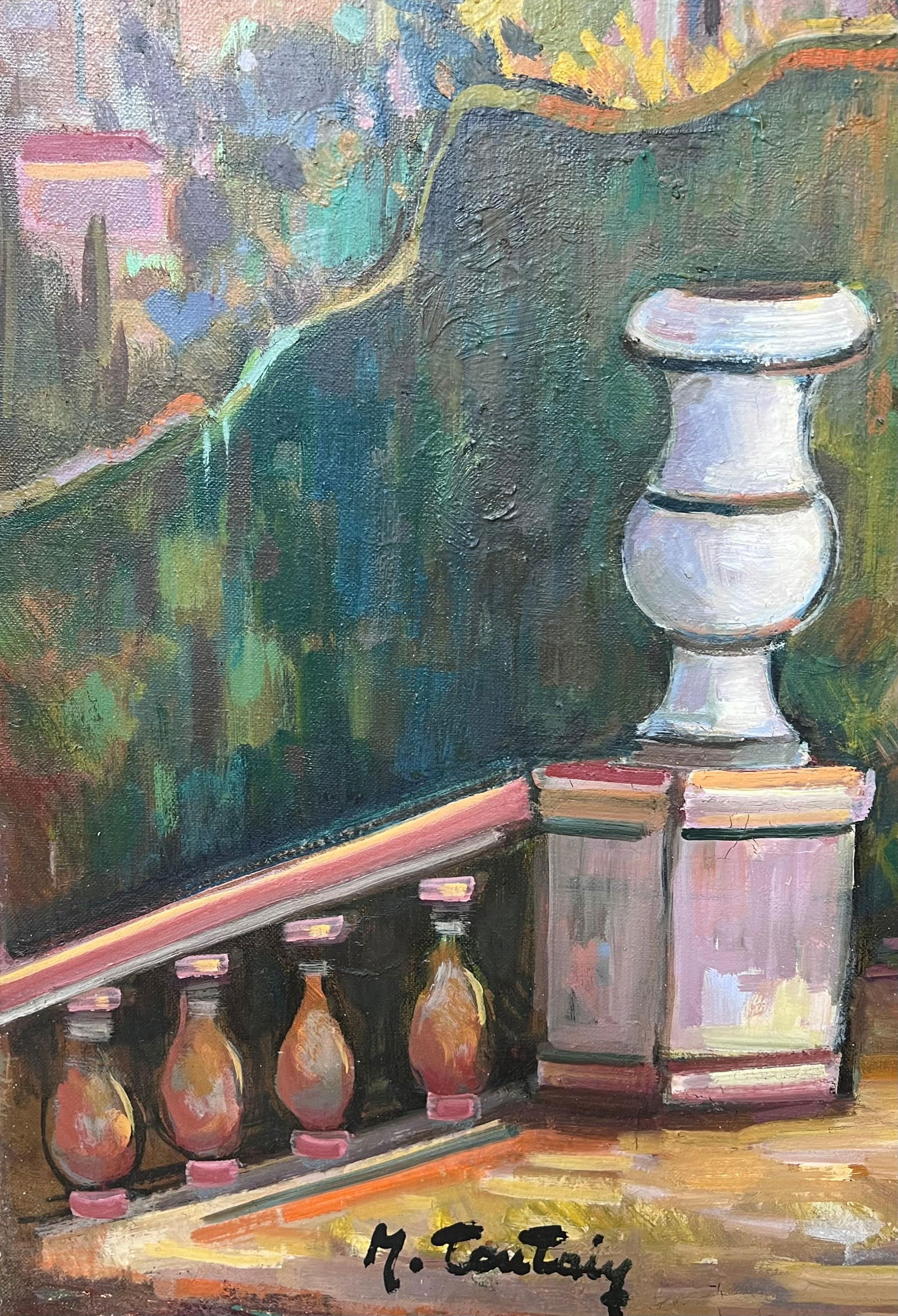 Max Toutain; Provencal Coastal Garden Terrace Huge 20th Century French Impressionist Painting - 12