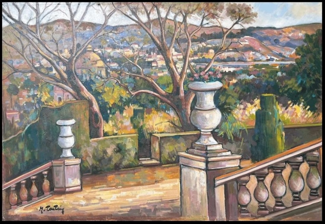 Max Toutain; Provencal Coastal Garden Terrace Huge 20th Century French Impressionist Painting - 6
