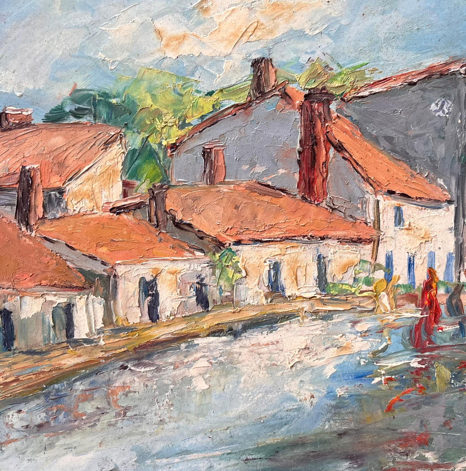 F. Le Lay; Impressionist French Village Market Scene with Red Roofs and Figures, 1984 - 13
