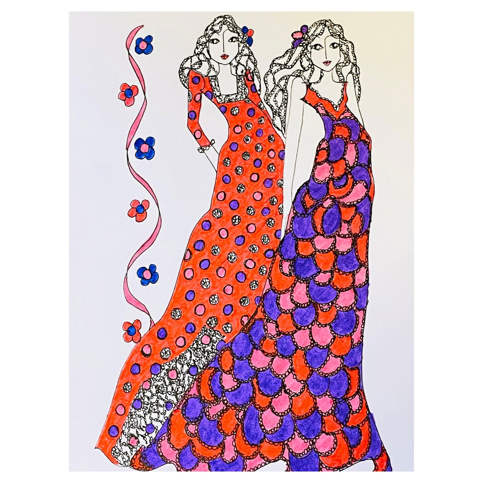 Original Fashion Design Illustration Watercolor Painting Laura Ashley Designer, circa 2000s: Title: Original Fashion Design Illustration Watercolor Painting Laura Ashley Designer, circa 2000s Description: The Portrait by Geneviève Zondervan (French 1922-2013) pencil/ charcoal on thick