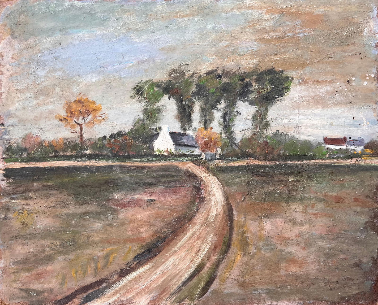 Fanch Lel; French Countryside Oil Painting of Curved Path Farmhouse Autumn Trees and Fields (1 of 11)