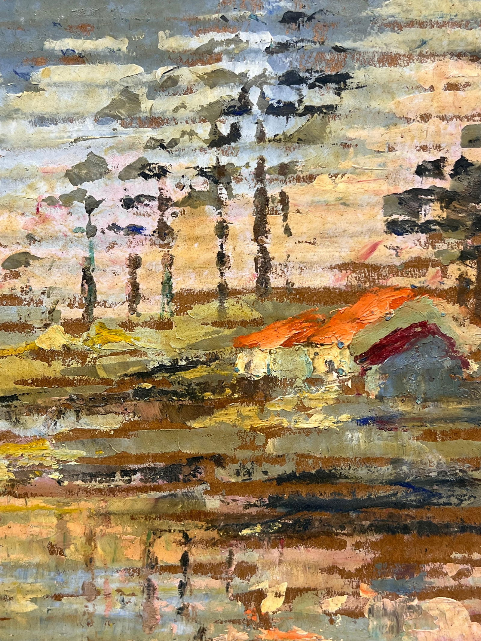 Fanch Lel; French Impressionist Red Roof Cottages and Reflective Waters Oil Painting - 12