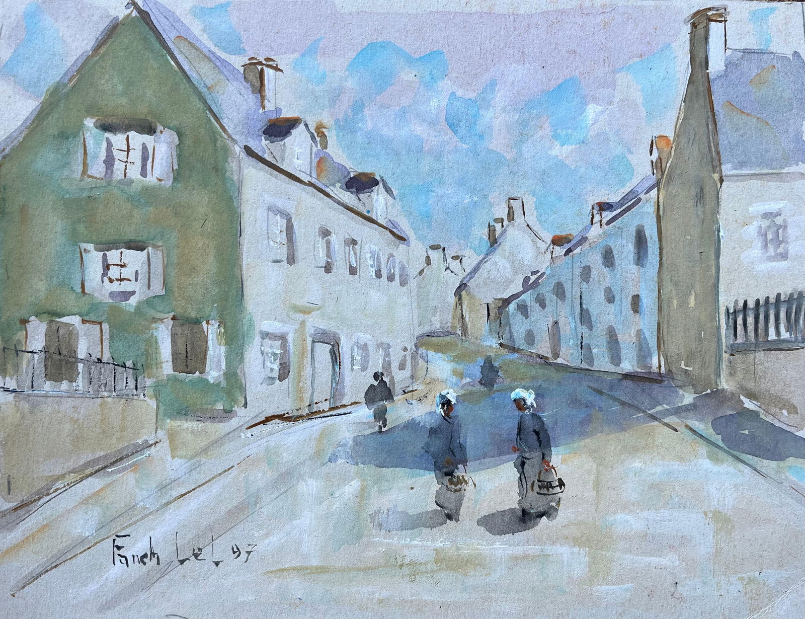 Fanch Lel; French Watercolour Street Scene with Breton Women in Traditional Dress, 1997 (1 of 17)