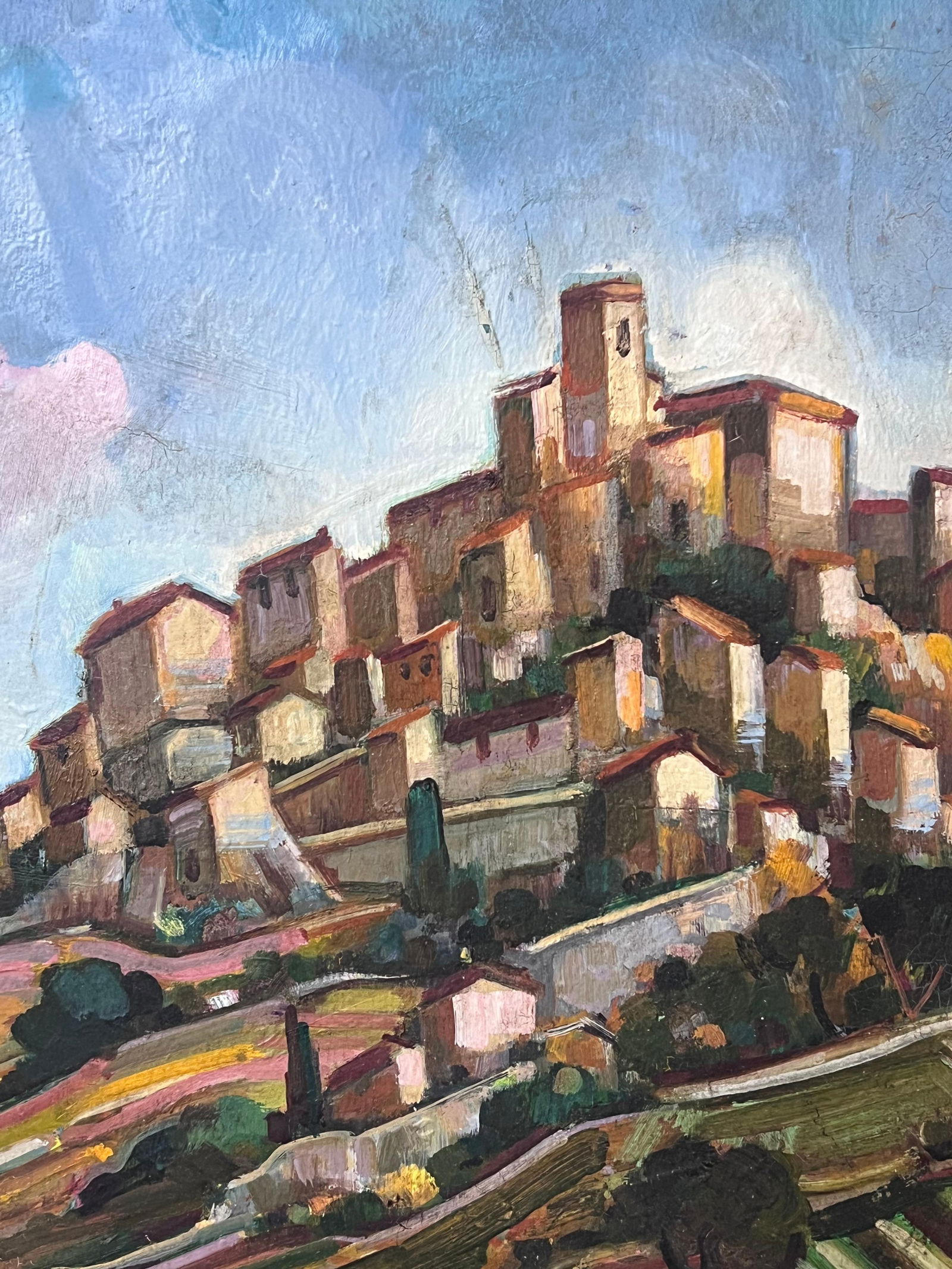 Max Toutain; Provencal Hill Perched Town 20th Century French Post Impressionist Oil Painting - 7