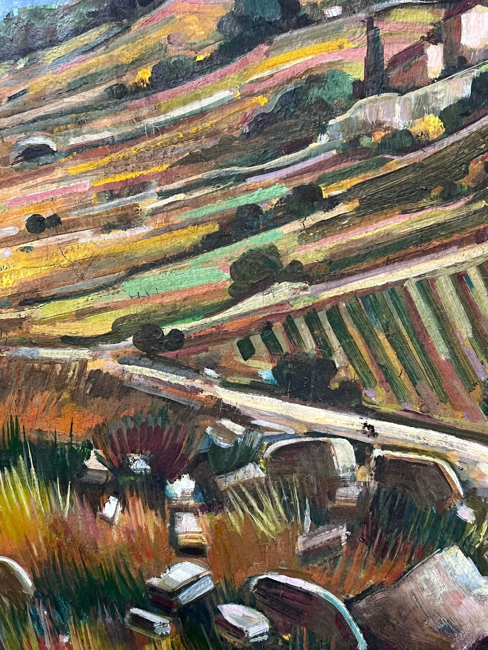 Max Toutain; Provencal Hill Perched Town 20th Century French Post Impressionist Oil Painting - 9