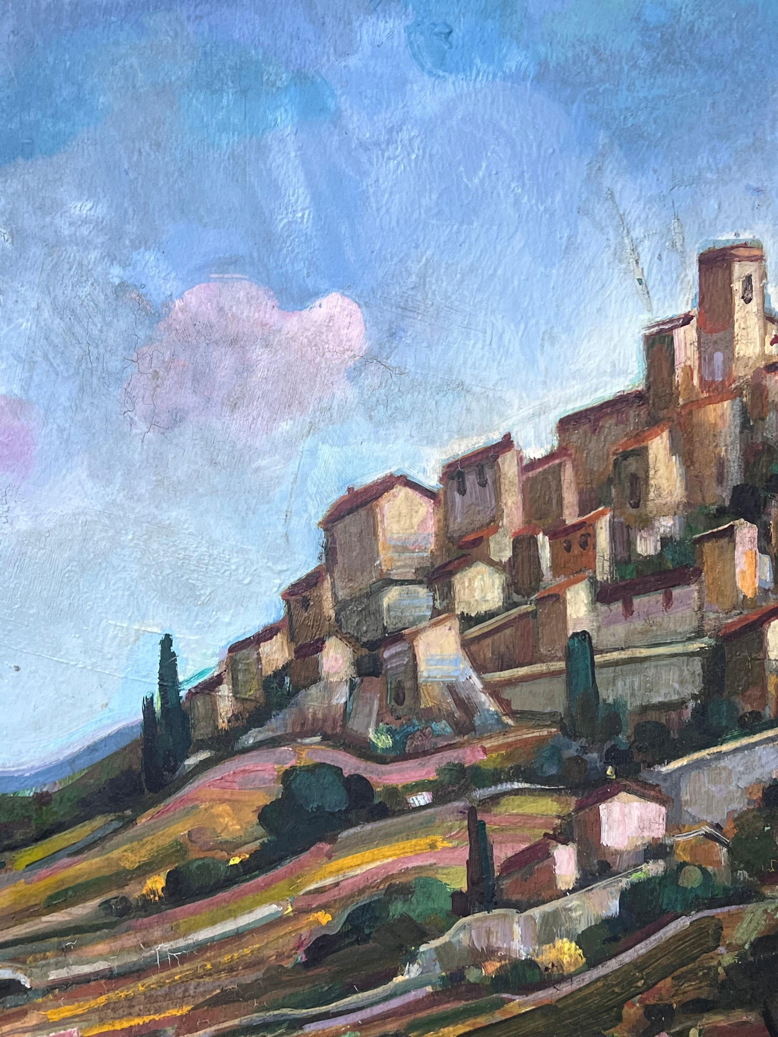 Max Toutain; Provencal Hill Perched Town 20th Century French Post Impressionist Oil Painting - 3