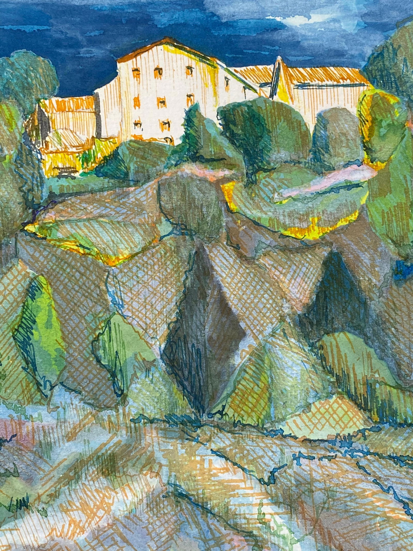 1950's French Modernist/ Cubist Painting Signed, French Landscape, 1950 - 10