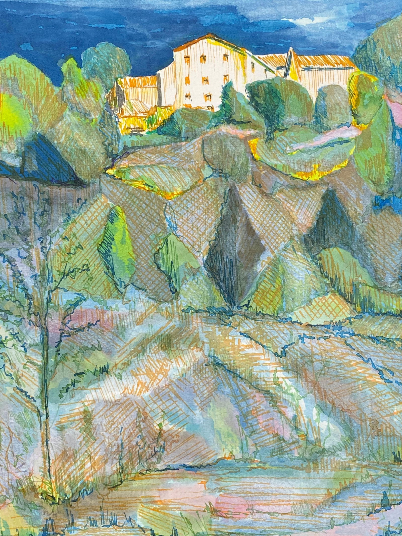 1950's French Modernist/ Cubist Painting Signed, French Landscape, 1950 - 9