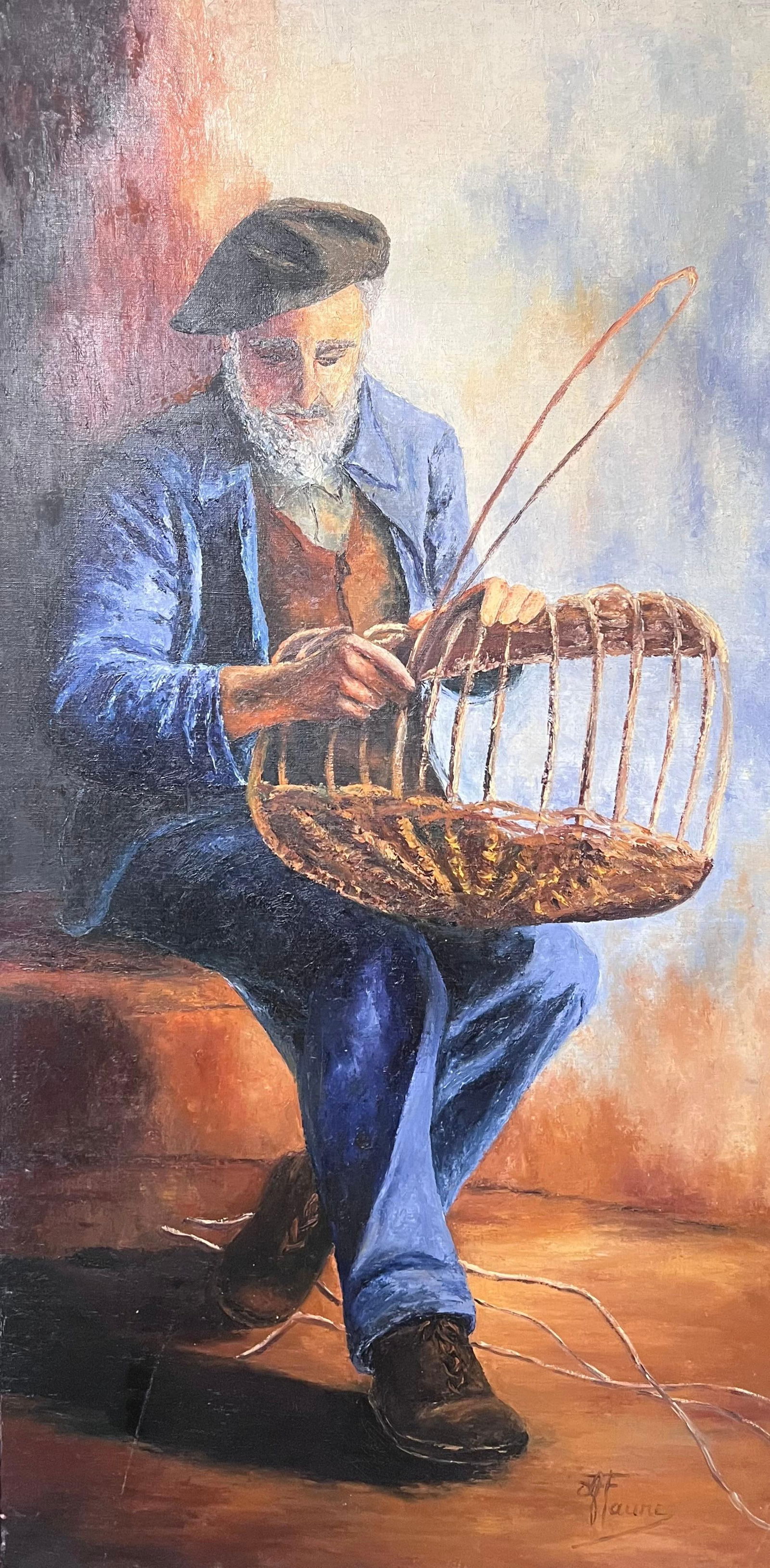 Annie Faure; Portrait of a Fisherman and his Fishing Basket 20th Century French Oil Painting (1 of 13)