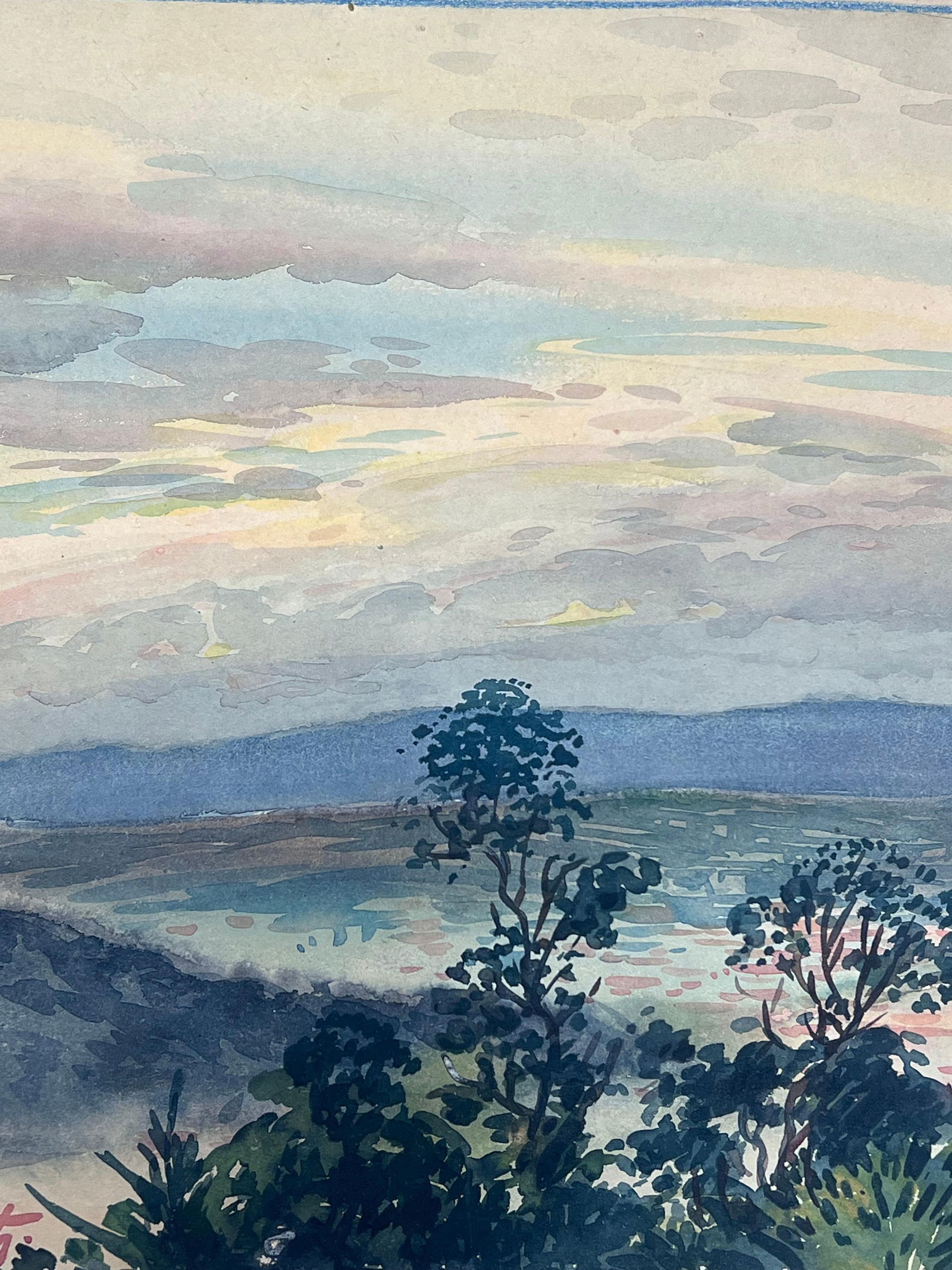 Tony Minartz ; Sky Overlooking Mediterranean Coastline View Of Nice France French Watercolour - 8