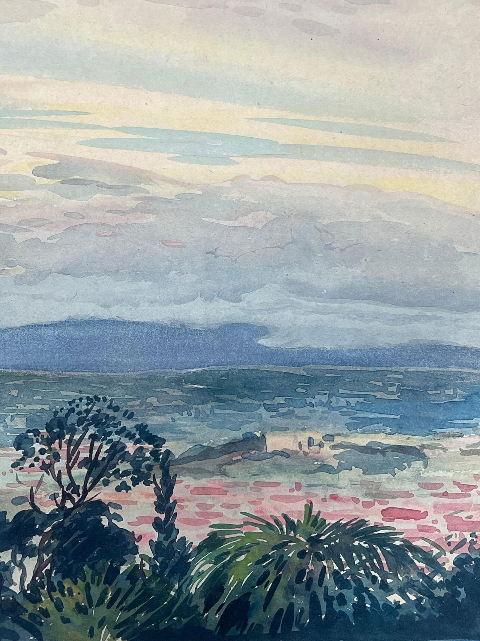 Tony Minartz ; Sky Overlooking Mediterranean Coastline View Of Nice France French Watercolour - 9