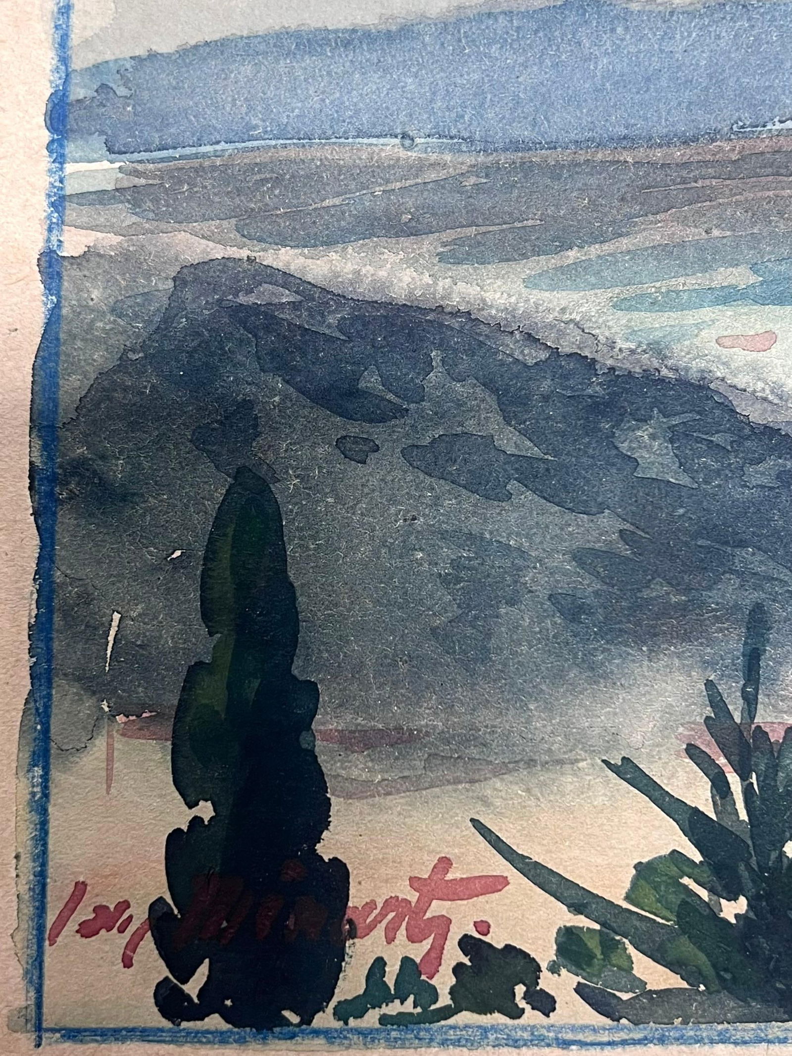 Tony Minartz ; Sky Overlooking Mediterranean Coastline View Of Nice France French Watercolour - 6