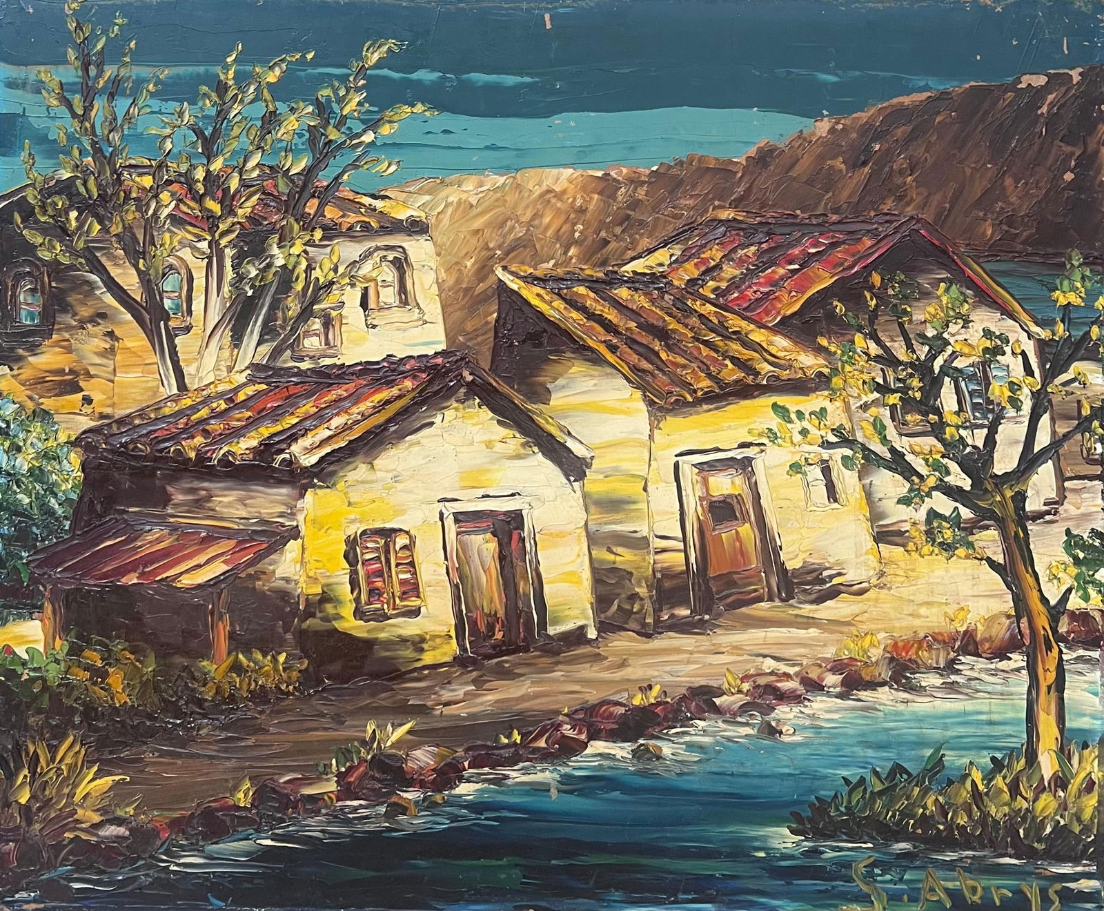 Léon Schwartz - Abrys; 20th Century French Expressionist Signed Oil Old Houses by River (1 of 14)