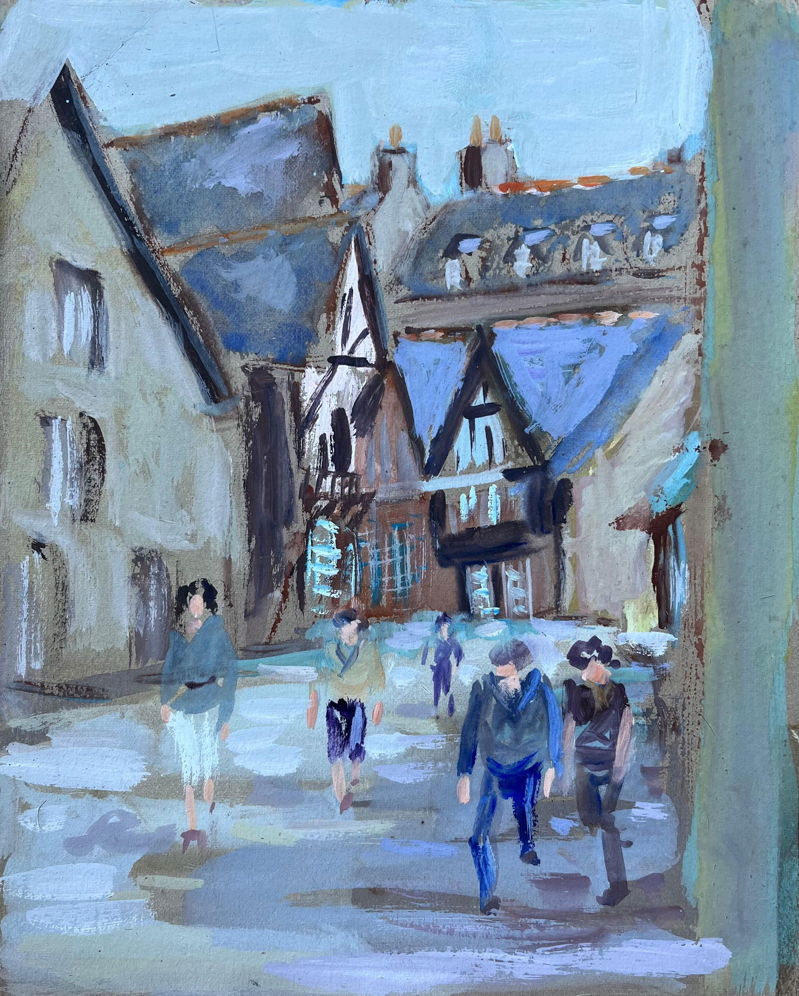 Fanch Lel; French Street Scene with Figures and Timber-Framed Architecture (1 of 17)