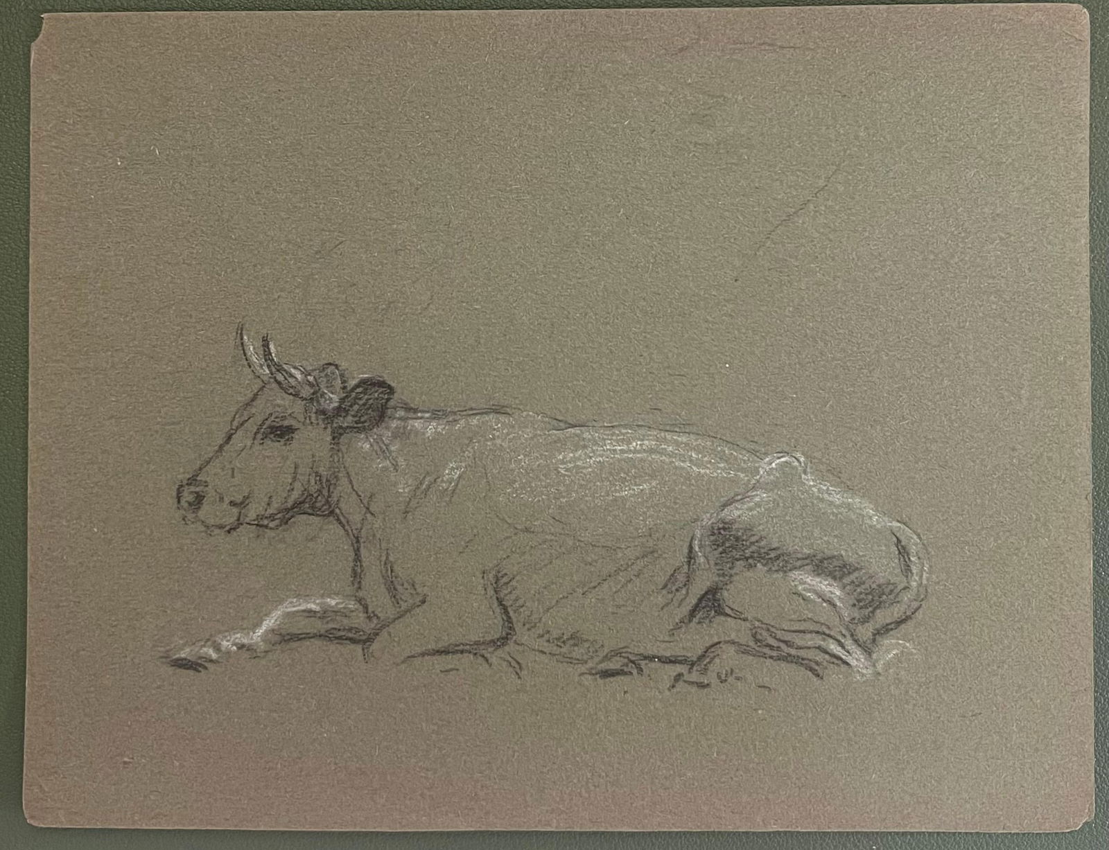 John Rabone Harvey; British Chalk Pencil Sketch of Cow Resting On The Ground, 1966 - 3