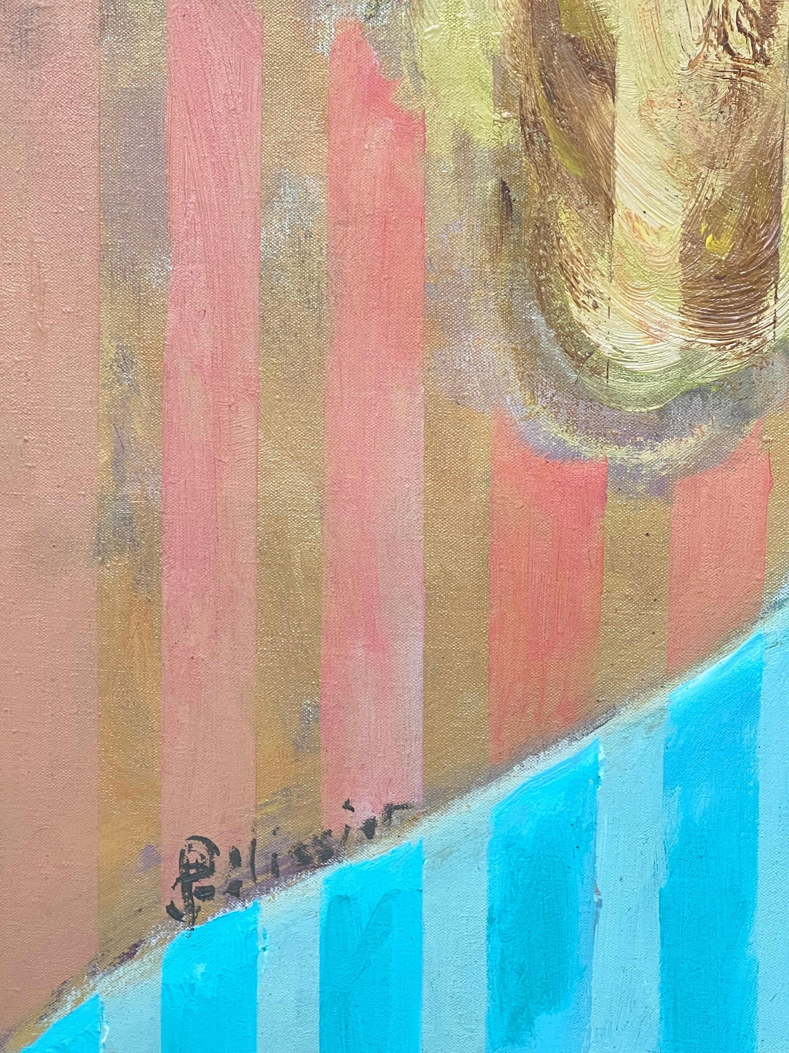 Gilbert Pelissier; Blonde Portrait with Blue Eyes with Vertical Lines Abstract French Painting, 89 - 7