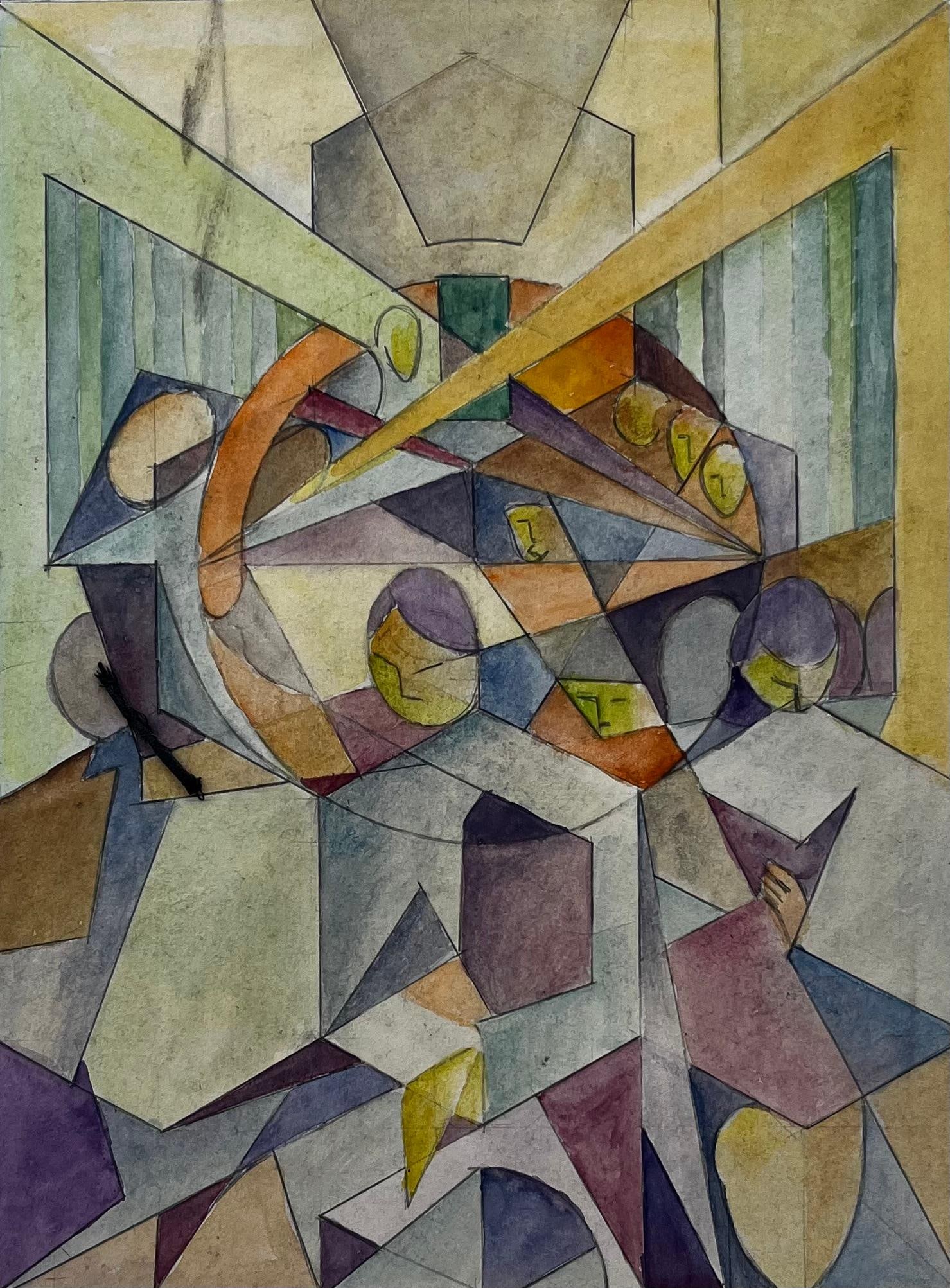 Guy Nicod; Cubist French Abstract Geometric Composition With Spheres Figures: Title: Guy Nicod; Cubist French Abstract Geometric Composition With Spheres Figures Description: Title: Cubist French Abstract Geometric Composition With Spheres Figures Guy Nicod (French 1923 -