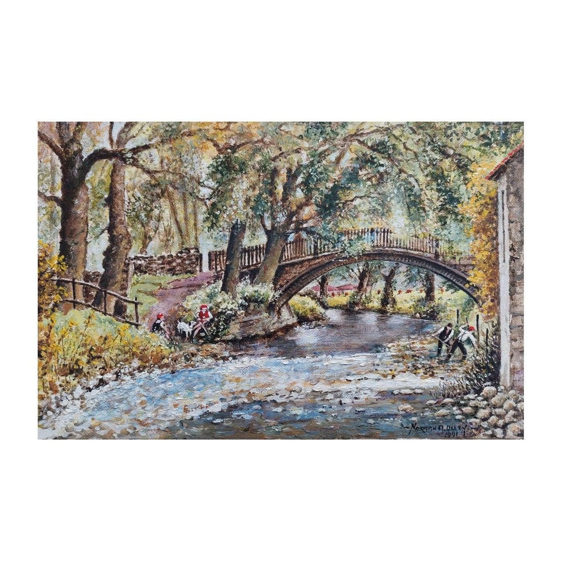 English School; Traditional English Painting River Workers, Beckford Bridge Bingley Yorkshire, 20th (1 of 12)