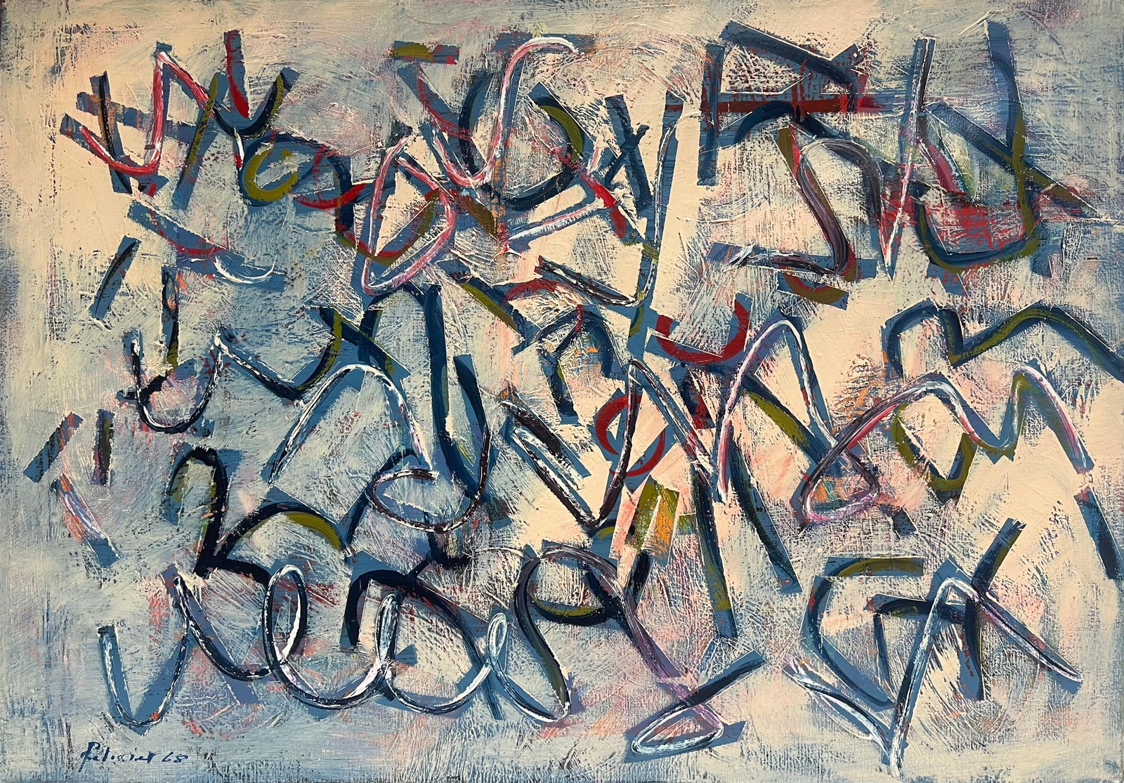 Gilbert Pelissier; Dynamic Strokes and Vibrant Blue Colors Abstract French 20th Century Painting, (1 of 13)