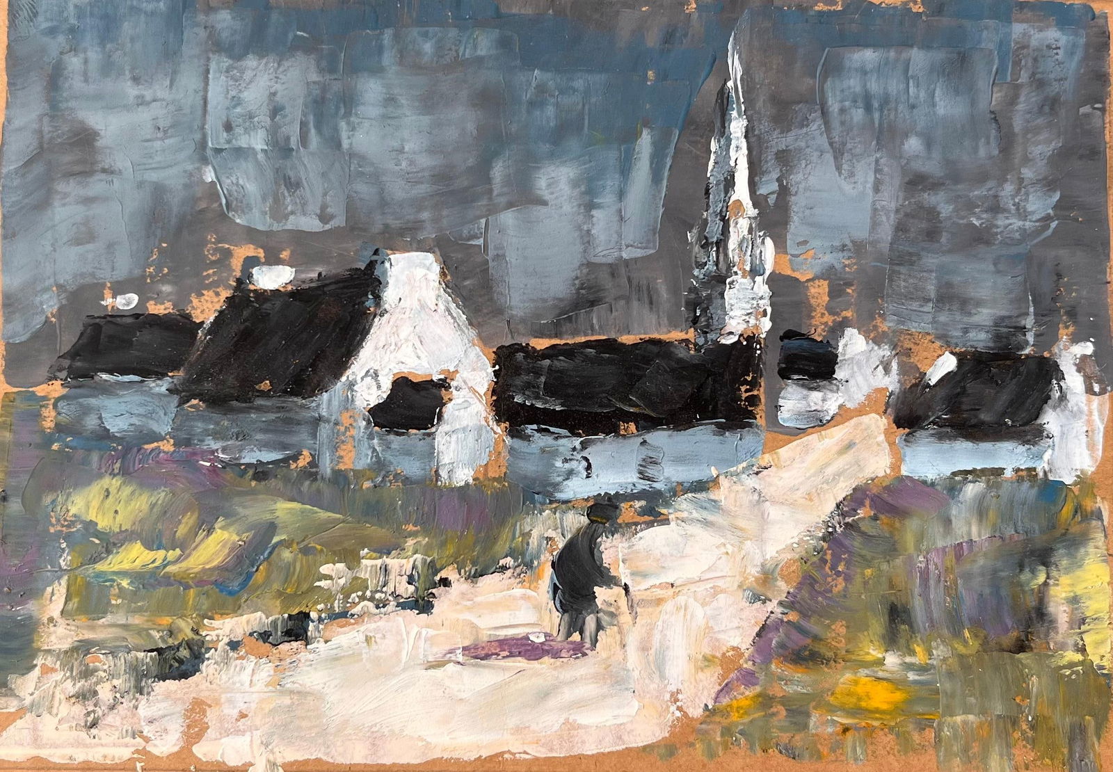 Fanch Lel; French Village with White Chapel and Spire under Stormy Sky by Fanch Lel (1 of 17)