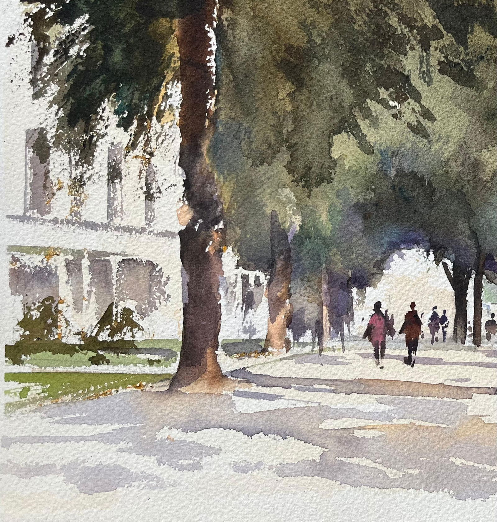 Anthony Avery; British Impressionist Watercolor of a Tree-Lined Boulevard with Figures - 11