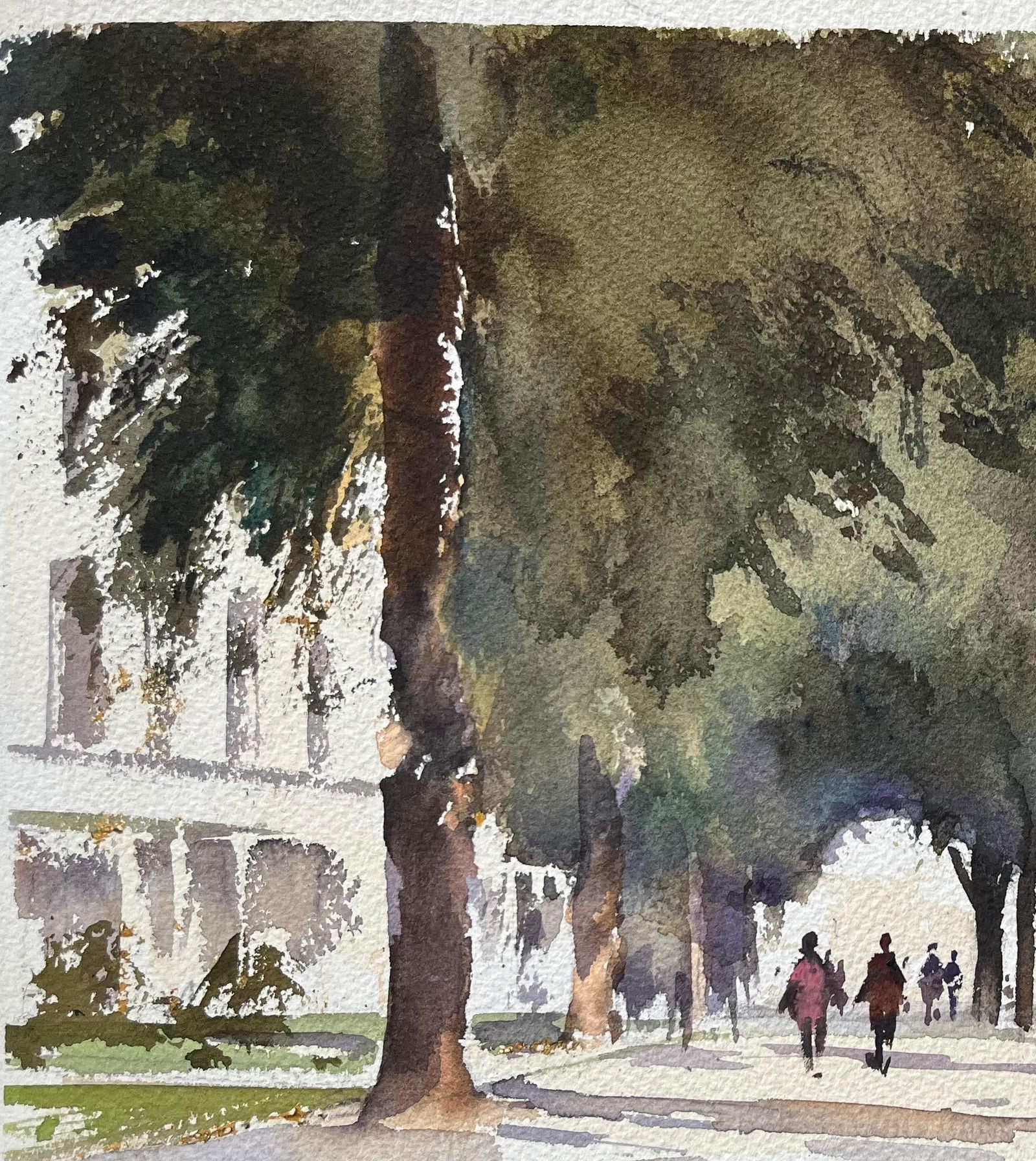 Anthony Avery; British Impressionist Watercolor of a Tree-Lined Boulevard with Figures - 12