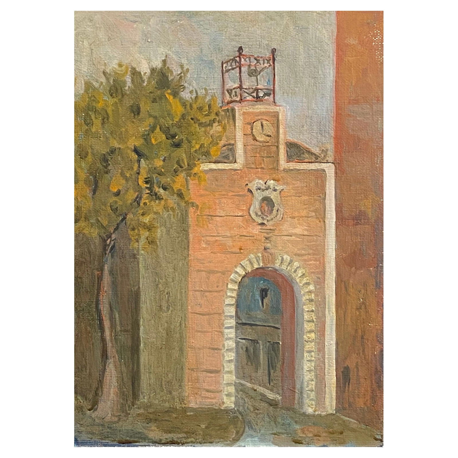 1950's French Modernist/ Cubist Painting Signed, French Clock Tower, Mid-20th Century (1 of 17)