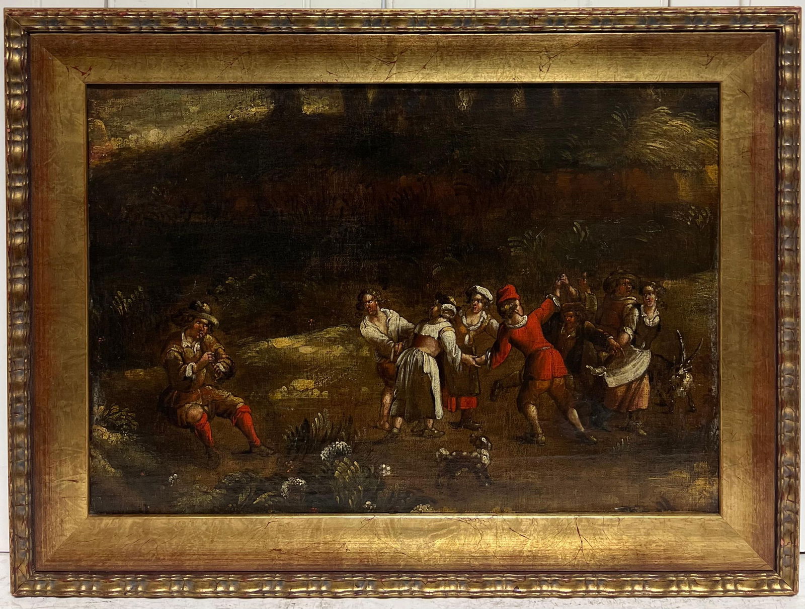 Flemish Old Master; 17th Century Flemish Old Master Dancing Figures Musicians Antique Oil Painting (1 of 14)