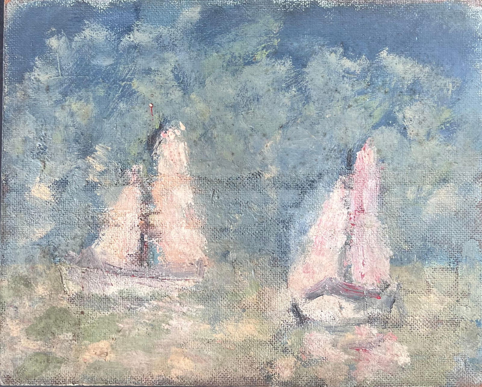 Fanch Lel; White Sailing Boats In Summer Blue Cloudy Seas Impressionist French Oil Painting (1 of 11)