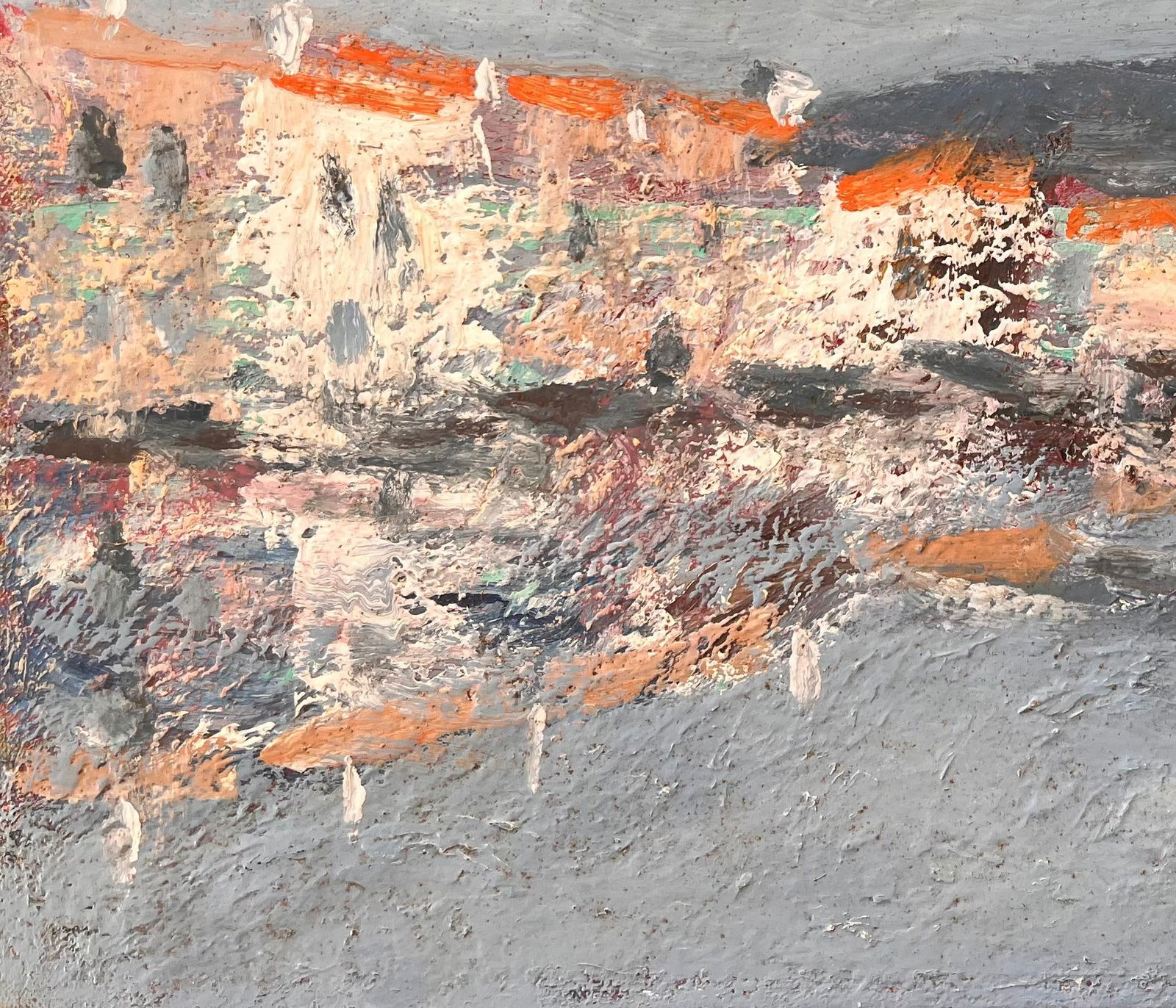 Fanch Lel; French Coastal Oil Painting of Seaside Village with Red Roofs Reflected in Water - 7