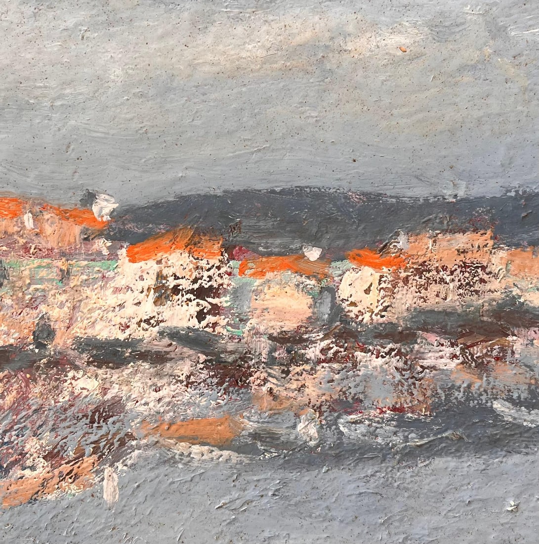 Fanch Lel; French Coastal Oil Painting of Seaside Village with Red Roofs Reflected in Water - 2