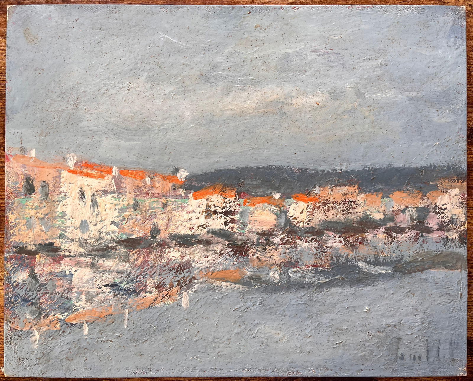 Fanch Lel; French Coastal Oil Painting of Seaside Village with Red Roofs Reflected in Water - 5
