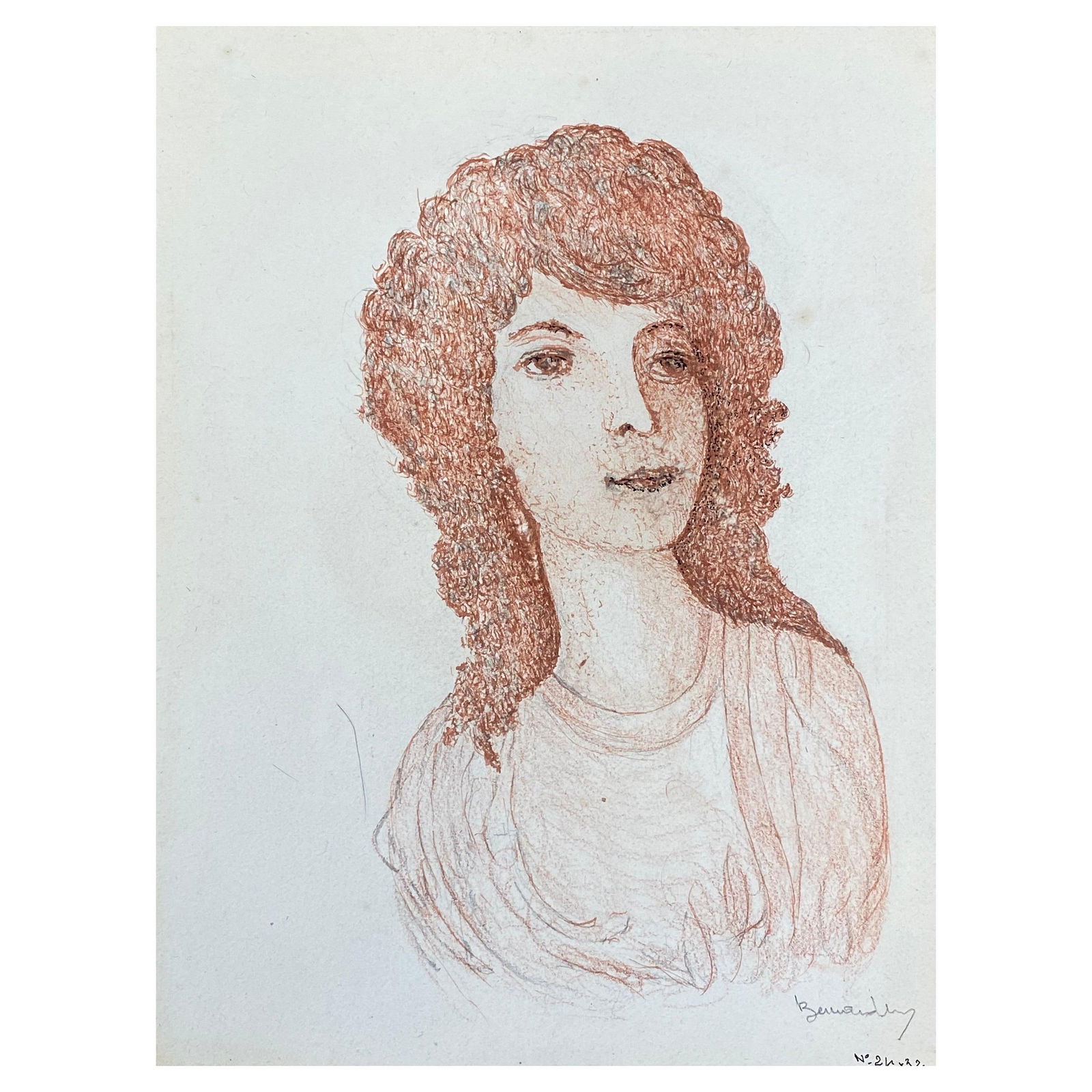 1950's French Modernist / Cubist Drawing, Red Portrait of Lady, 1950 (1 of 6)