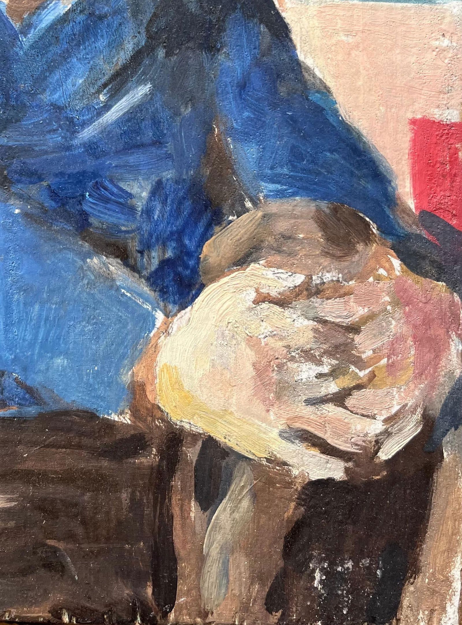 Bernadette Kelly; French Impressionist Portrait of an Elderly Man in Blue Seated in Reflection - 12