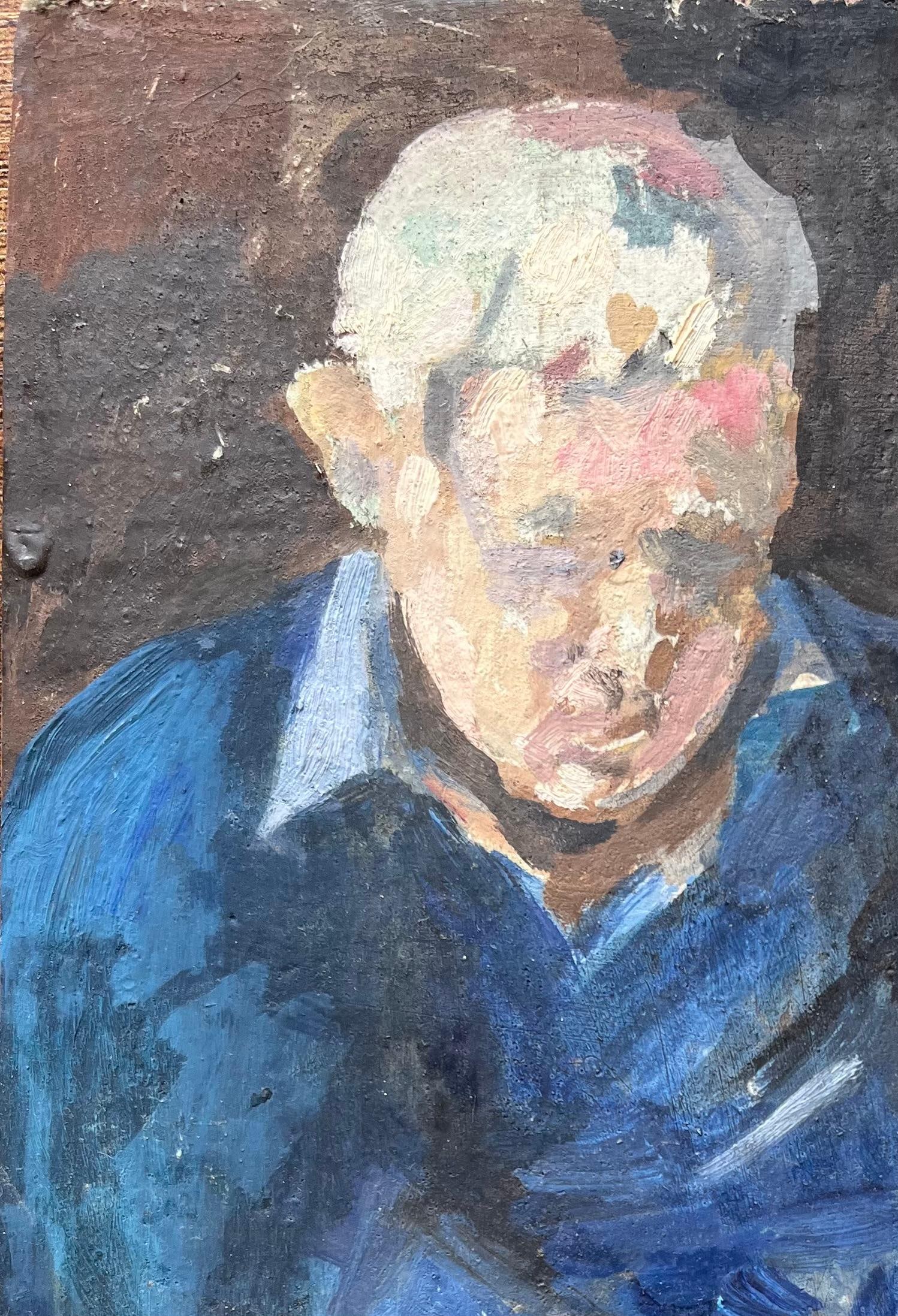 Bernadette Kelly; French Impressionist Portrait of an Elderly Man in Blue Seated in Reflection - 2