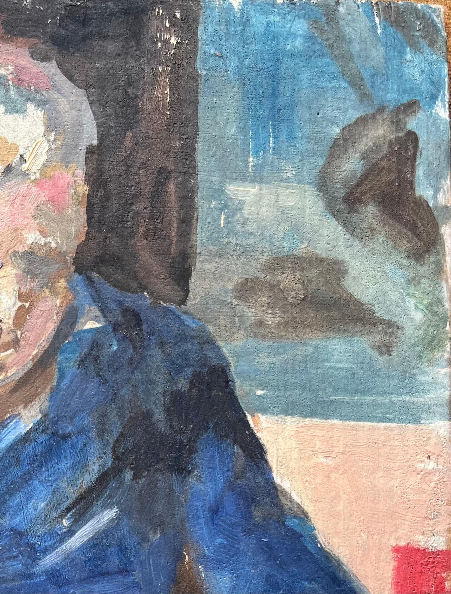Bernadette Kelly; French Impressionist Portrait of an Elderly Man in Blue Seated in Reflection - 3