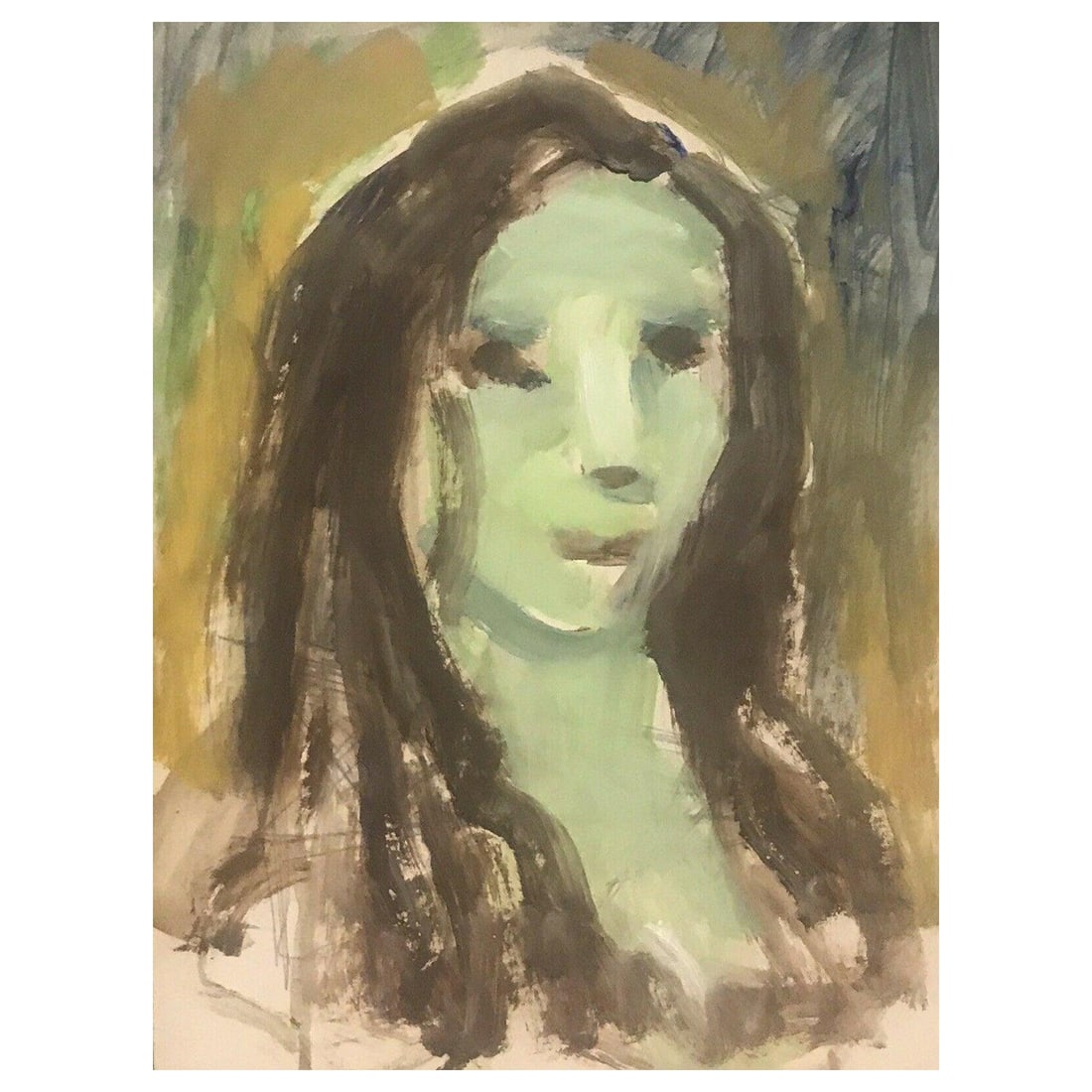 Akos Biro; Akos Biro French Expressionist Oil Abstract Portrait, circa 1950s (1 of 11)