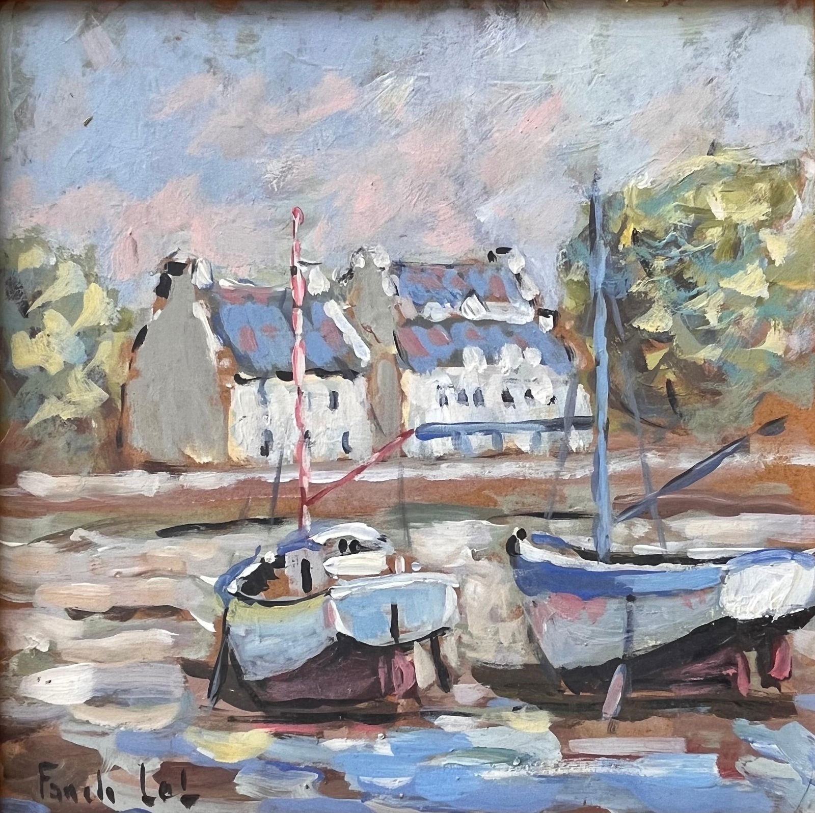 Fanch Lel; Low Tide Boats and Breton Houses in La Foret Fouesnant Coastal Scene, 2008 (1 of 17)