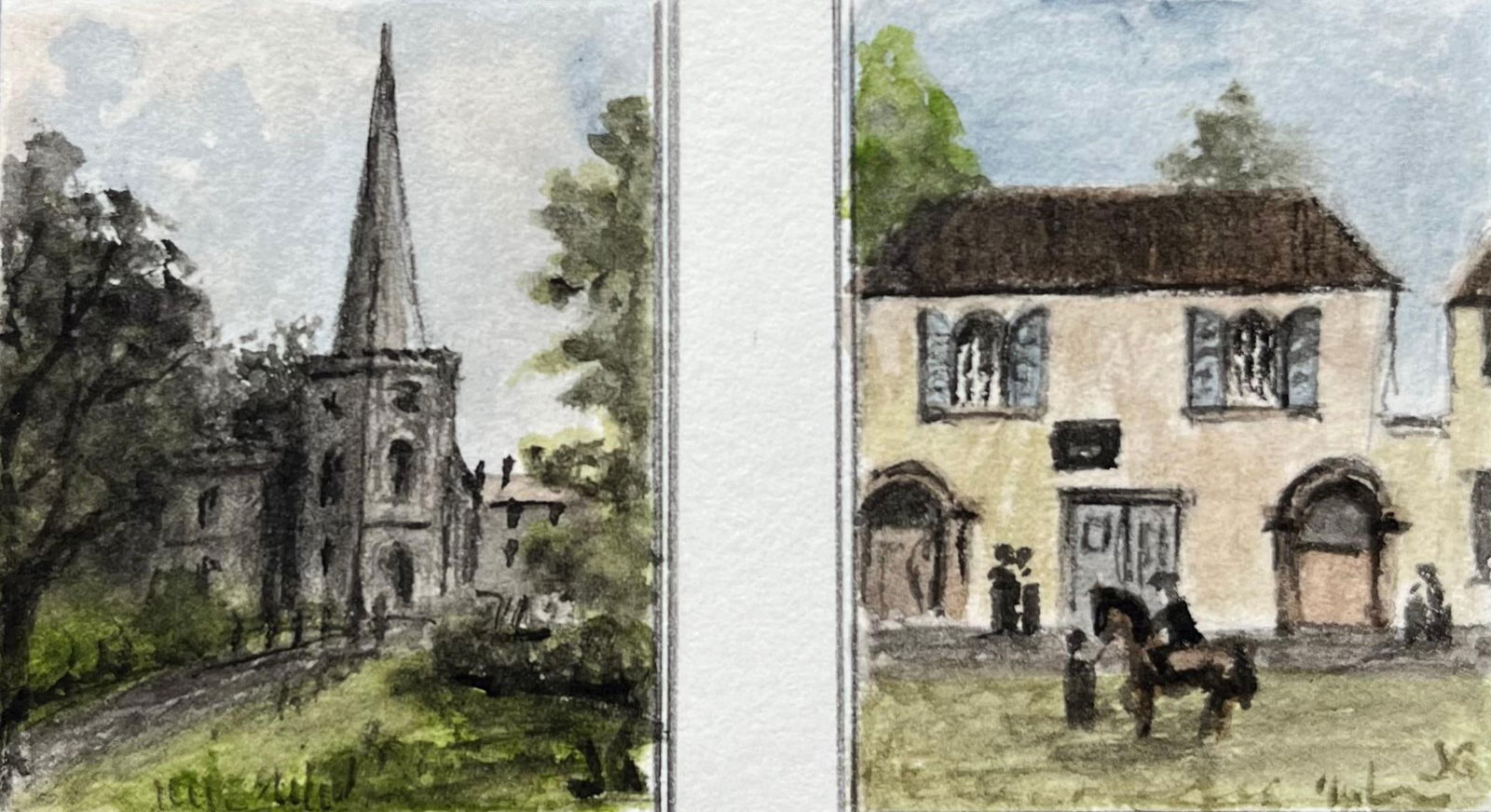 Jack Grunwell; Pair of Miniature Watercolors of Frenchay Church and Friends Meeting House (1 of 6)