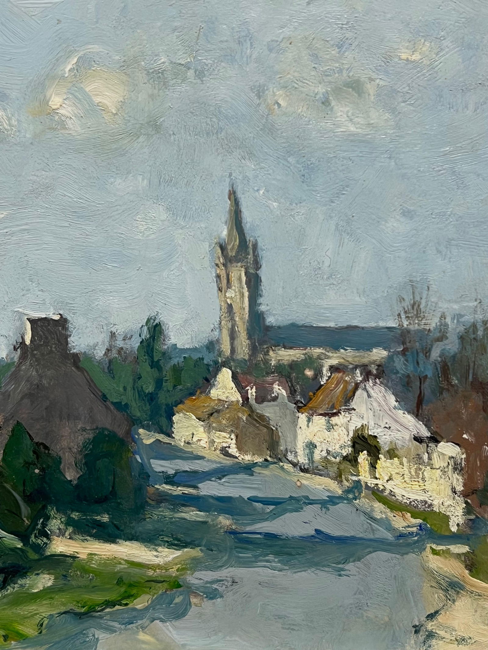 Claude Marin; 20th Century French Impressionist Signed Oil Rural French Village Road & Houses, 1984 - 10