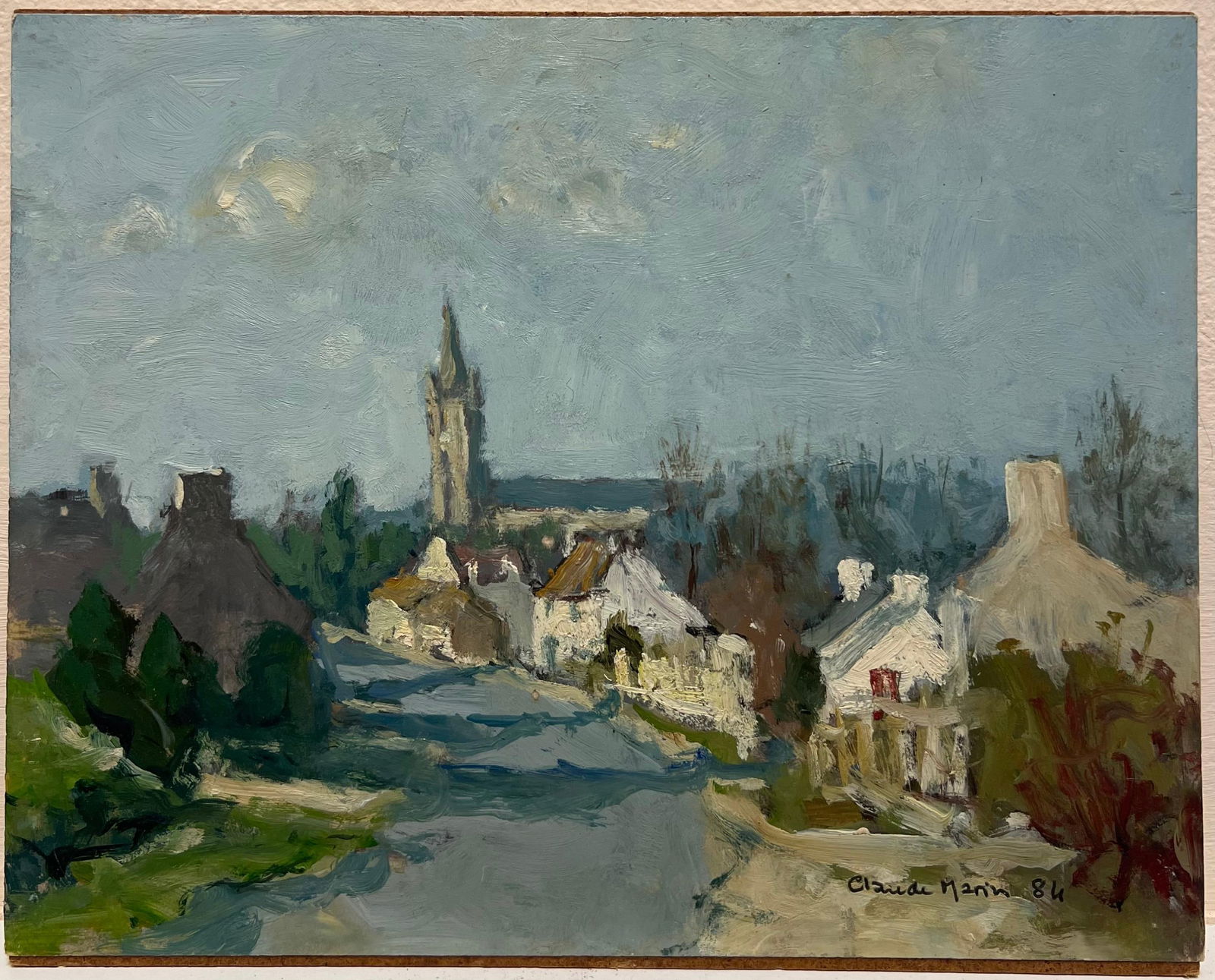 Claude Marin; 20th Century French Impressionist Signed Oil Rural French Village Road & Houses, 1984 - 14