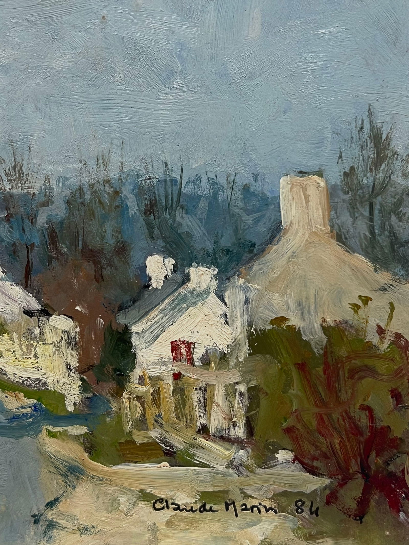 Claude Marin; 20th Century French Impressionist Signed Oil Rural French Village Road & Houses, 1984 - 15