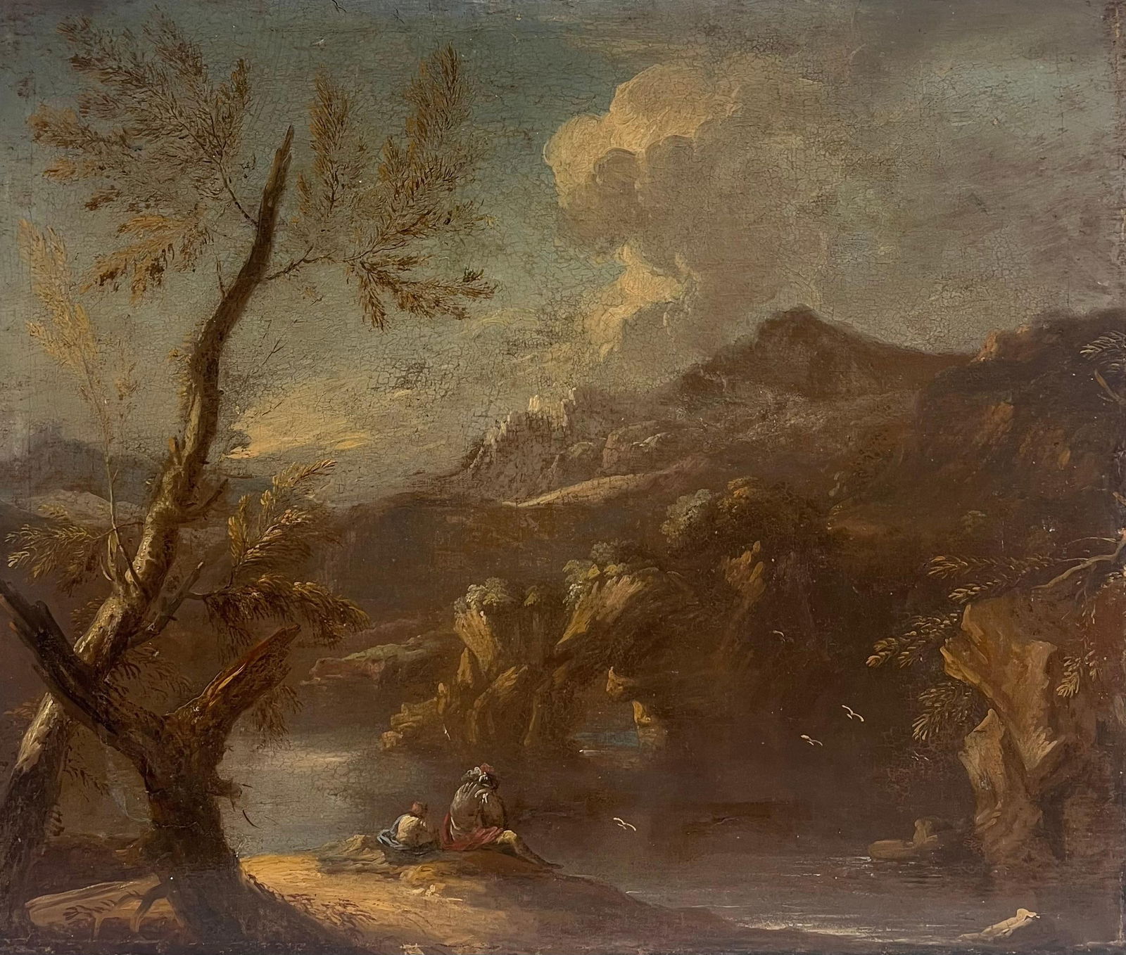 Fine 17th Century German Old Master Oil Painting Figures Rocky Gorge Landscape (1 of 14)