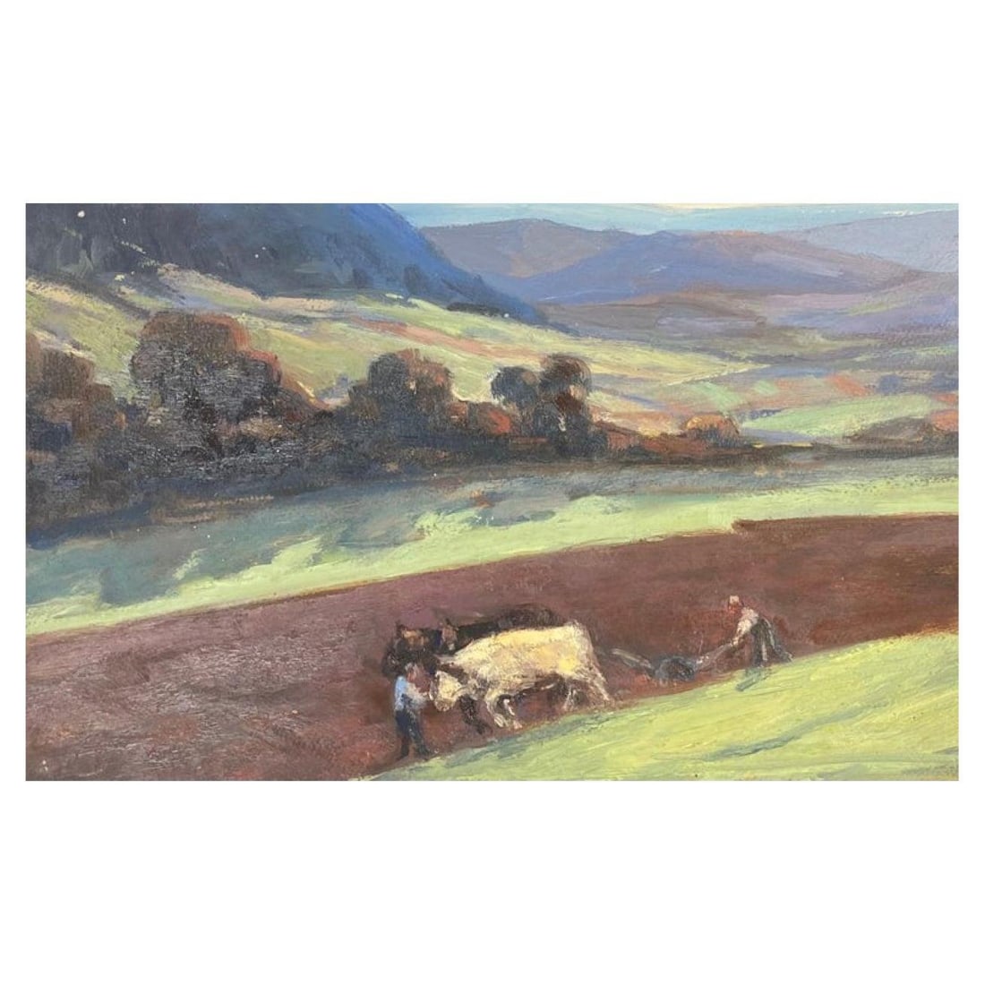 Leon Hatot; Vintage French Impressionist Oil Horse and Farmers in Soil Landscape, 1950 (1 of 6)