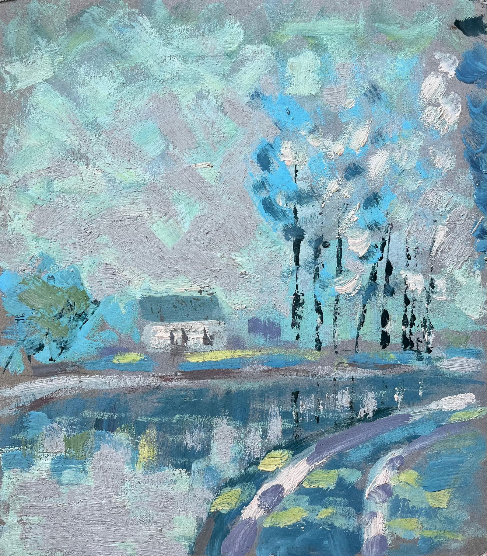 Fanch Lel; French Impressionist Oil Painting of Lakeside Trees and Cottage Path - 11